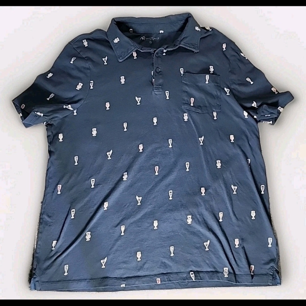 American Rag Cocktail Martini Allover‎ Print Polo Shirt Blue Mens XXL